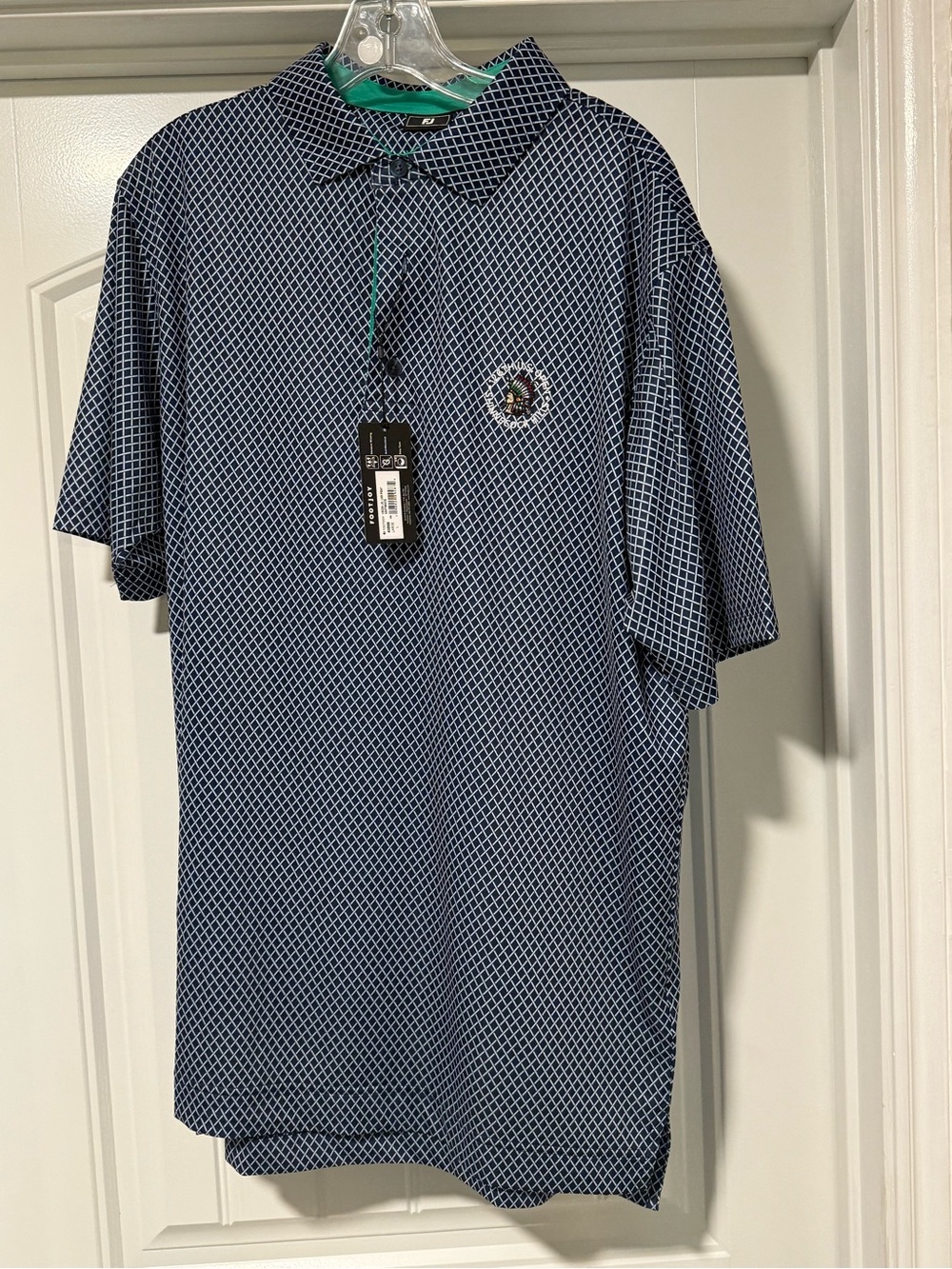 FootJoy Navy and White Diamond-Pattern Polo